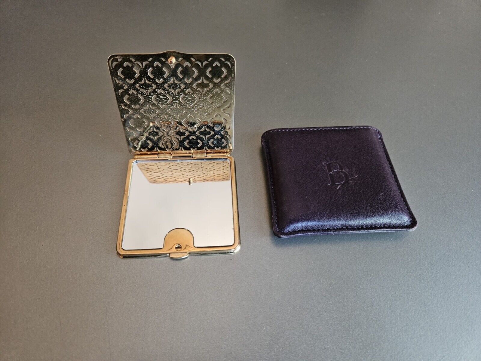 Boucheron of Paris Luxury Vintage Travel Flip Mirror w/ Lovely Leather Case
