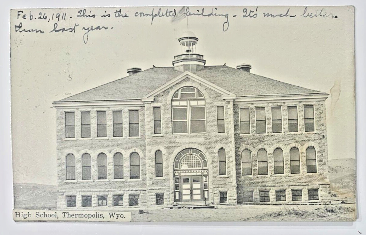 Vintage 1911, RPPC, Postcard, High School, Thermopolis, Wyoming