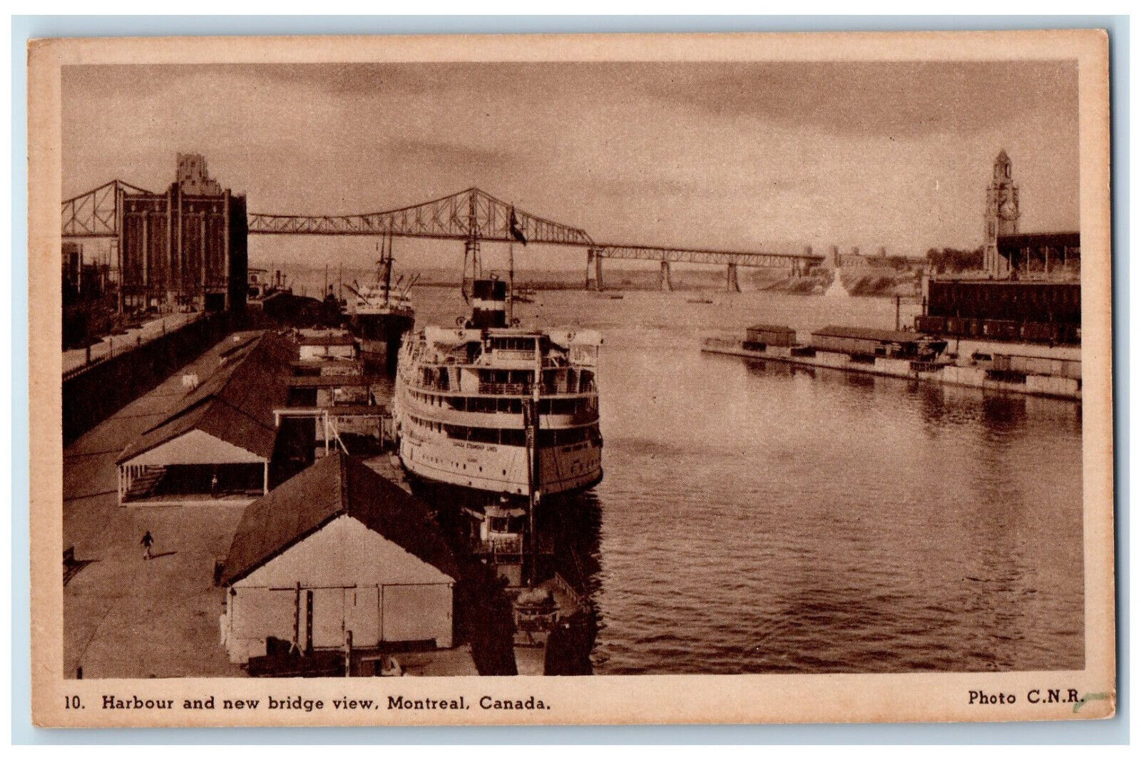 c1940\'s Harbour and New Bridge View Montreal Canada Vintage Postcard