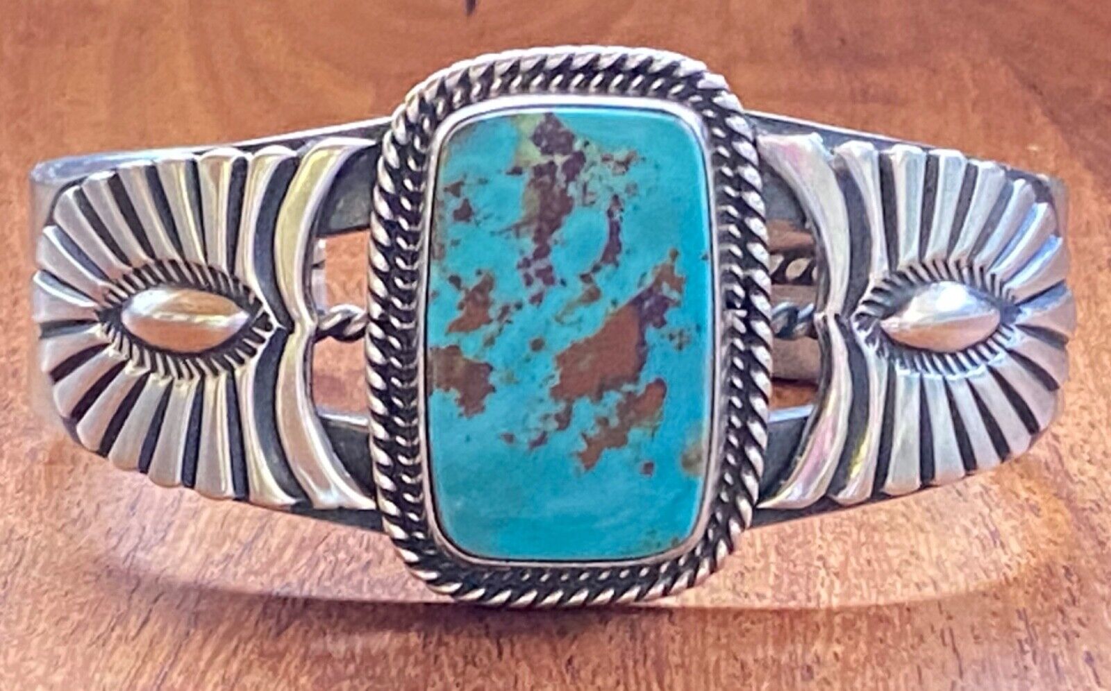 Navajo Native American Sterling Turquoise Bracelet By Andy Cadman