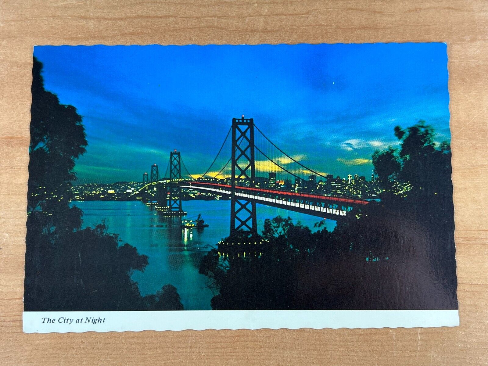 Vintage Postcard, San Francisco, California - Bay Bridge and Skyline at Night