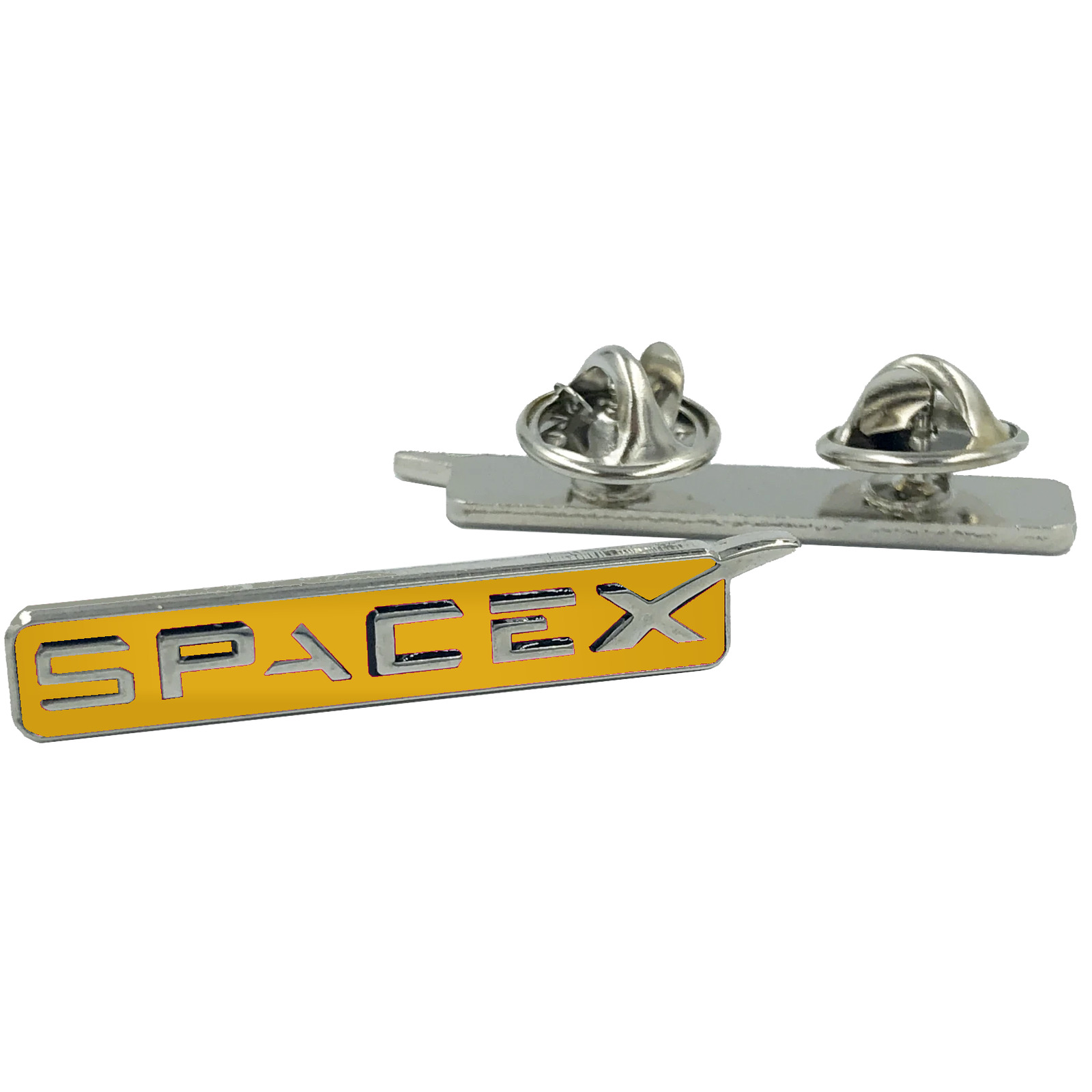 SpaceX pin Space X dual pin back orange lapel pin M-32 P-038A