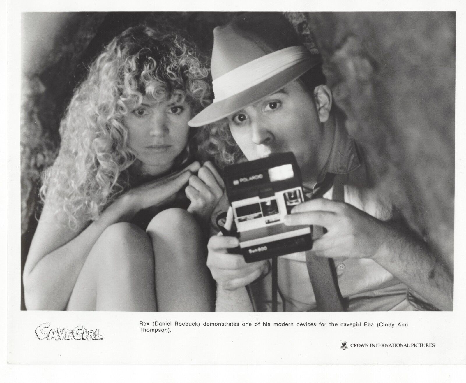 Cavegirl~Daniel Roebuck, Cynthia Thompson~Polaroid Camera~Movie Press Photo~1985