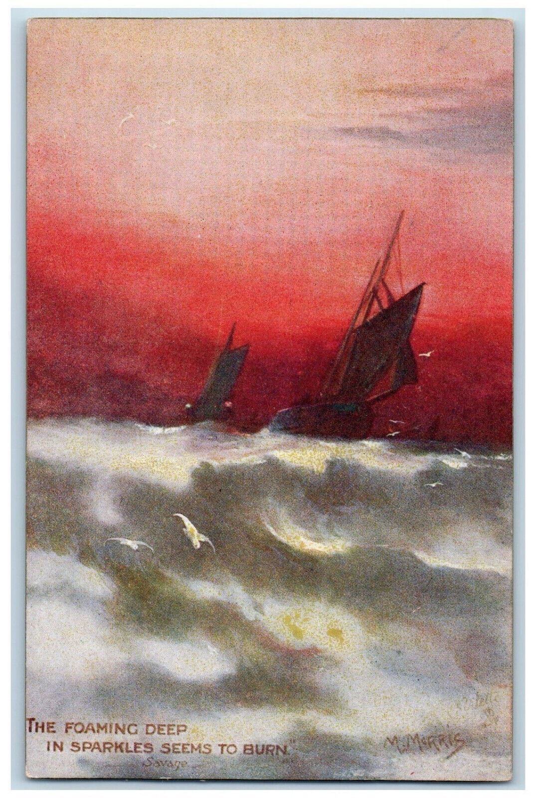 c1910 The Foaming Deep in Sparkles Seems to Burn Oilette Tuck Art Postcard