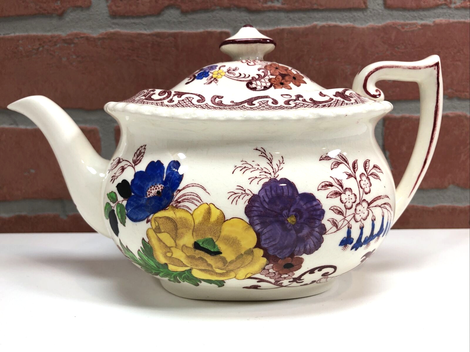 Vintage Royal Cauldon Teapot Assorted Flowers ENGLAND SIgned Victorian Style