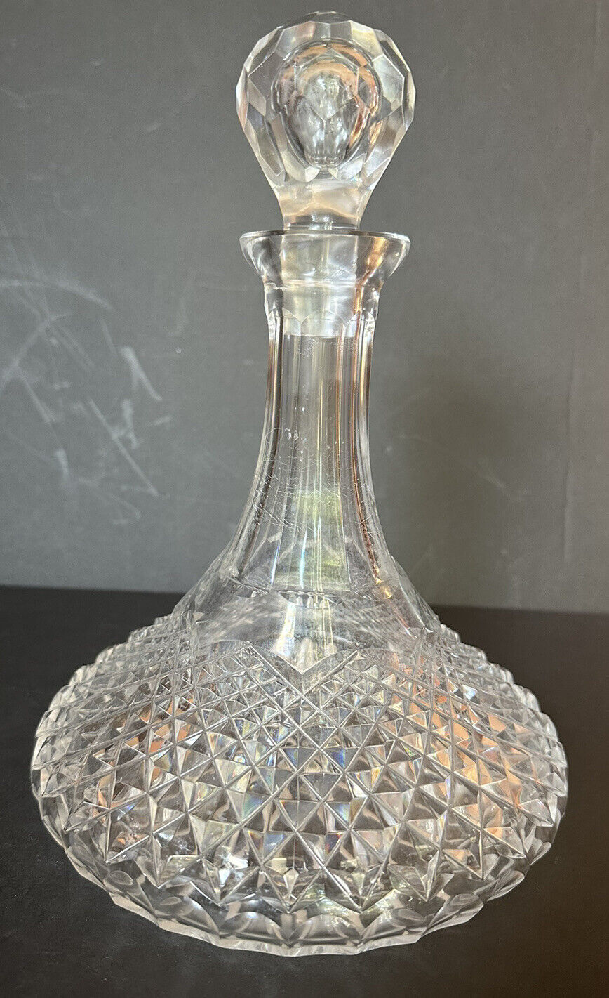 Edwardian WATERFORD? Cut Crystal Ship\'s Decanter w/ Stopper H 10 in x7in.