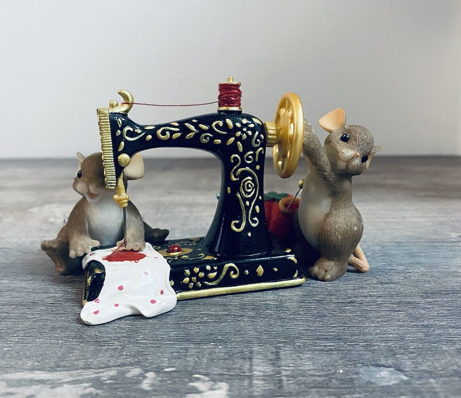 Vintage Discontinued Charming Tails 'We're Sewing Love' Mice Figurine