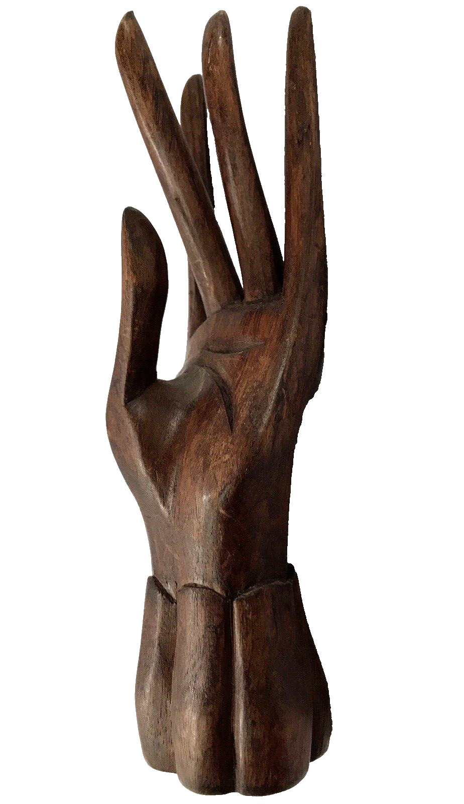 8” Hand Carved Wooden Ring Holder Hindu Buddhist Prayer HAND w/ FINGERS Jewelry