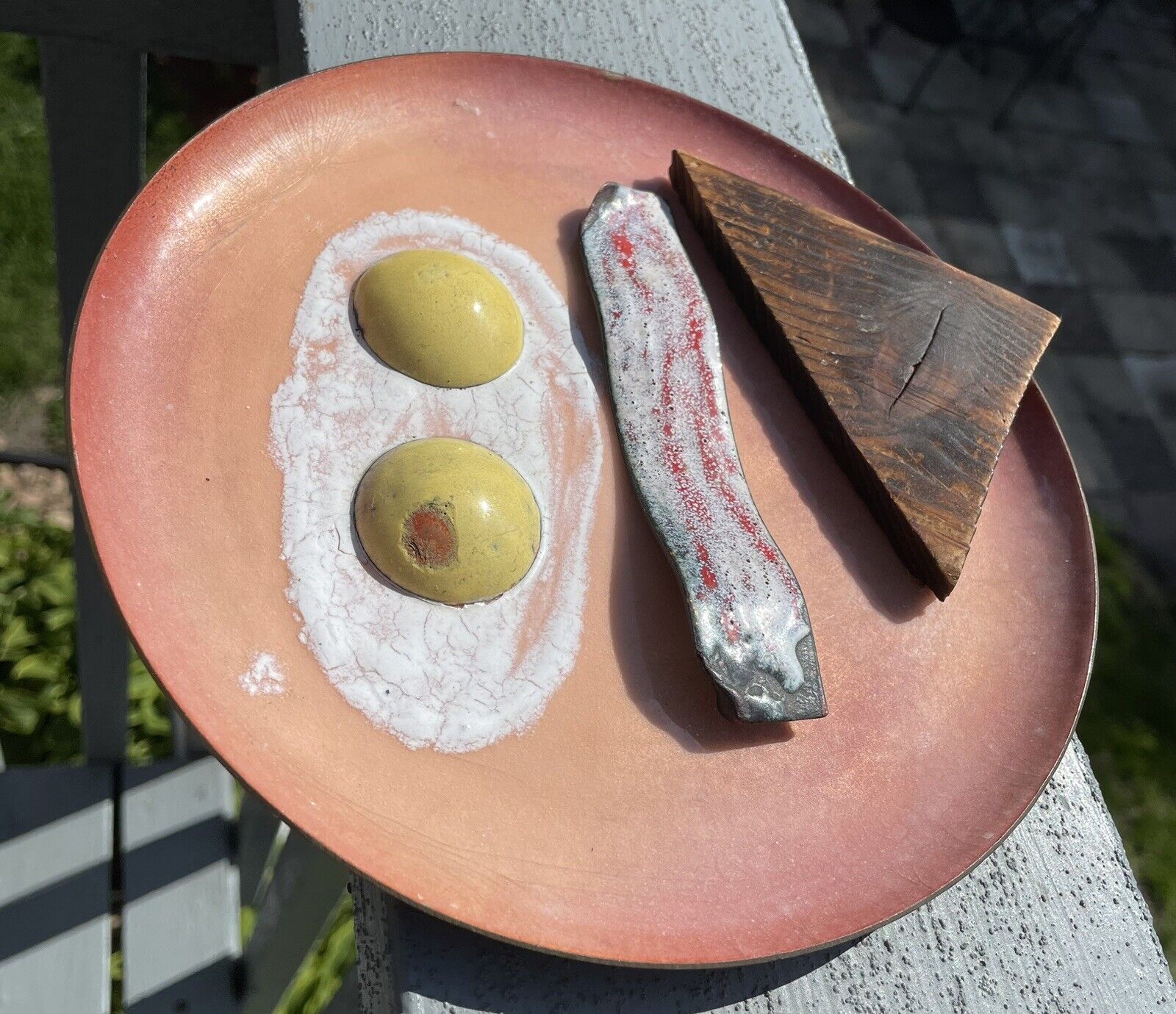 Harold Kerr Copper Enamel Mid Century Chicago Bacon Eggs  Breakfast Sculpture