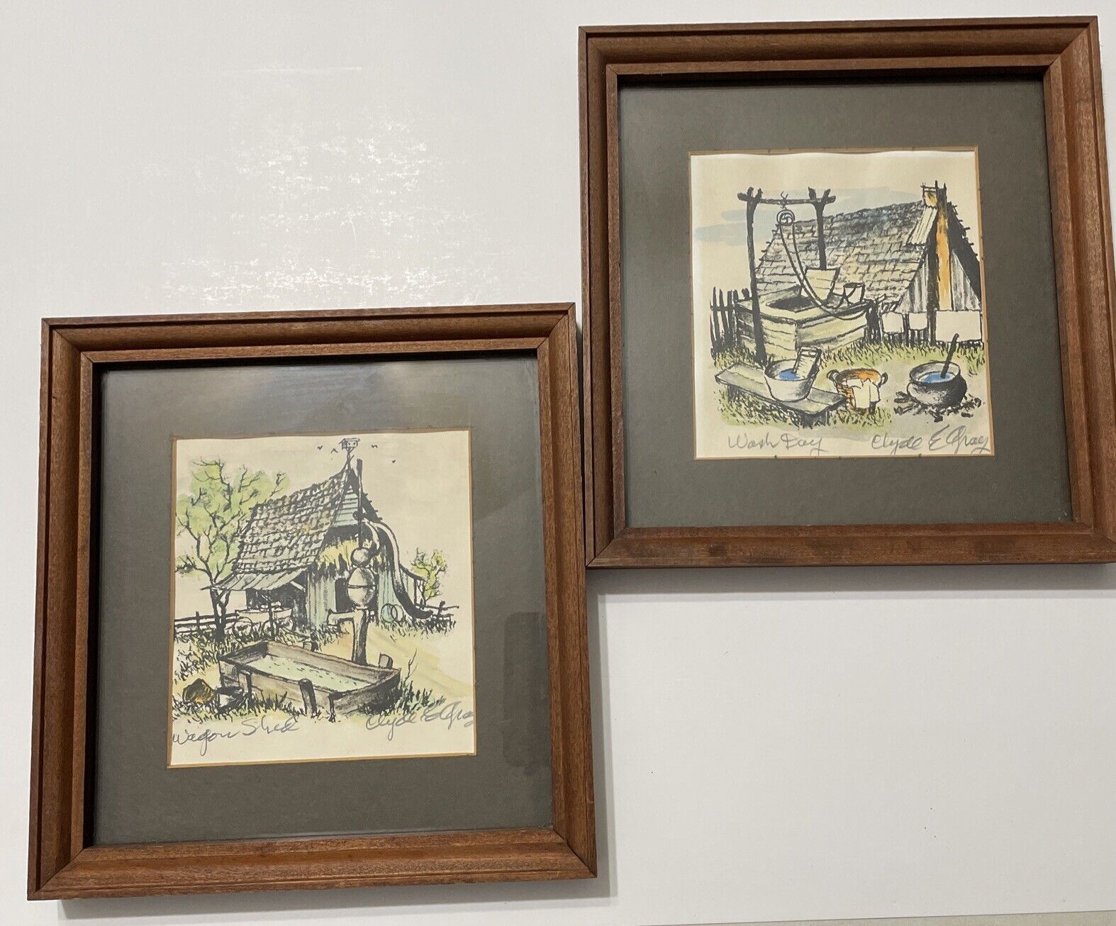 woodville Texas Clyde Gray Artist Framed Prints Signed  Folk Art Cottage Core
