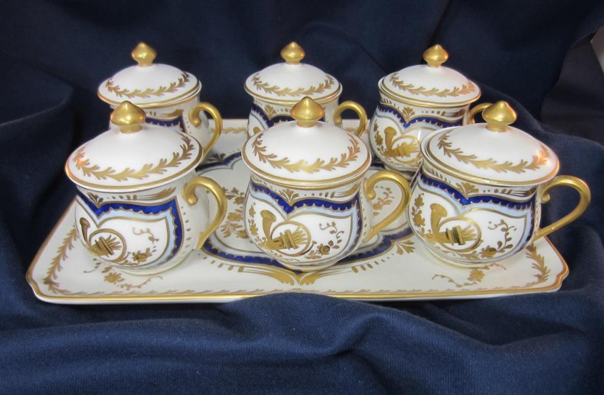 * Pot de Creme with Tray  Limoges France Vincinnes Hand Painted Porcelain Giraud