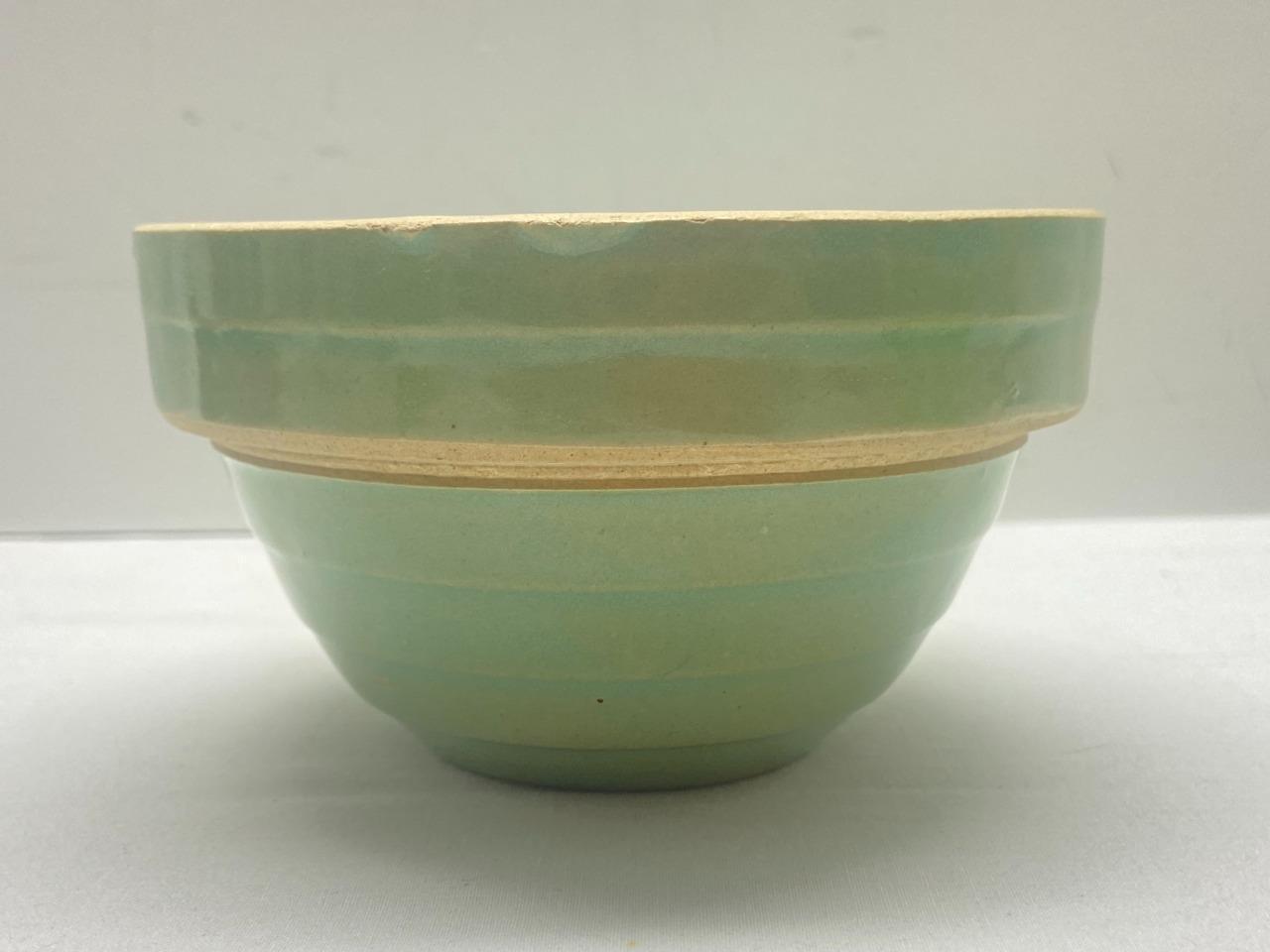 Small Antique Vintage Stoneware Green Mixing Bowl (Jadeite Green Color) 4.75\