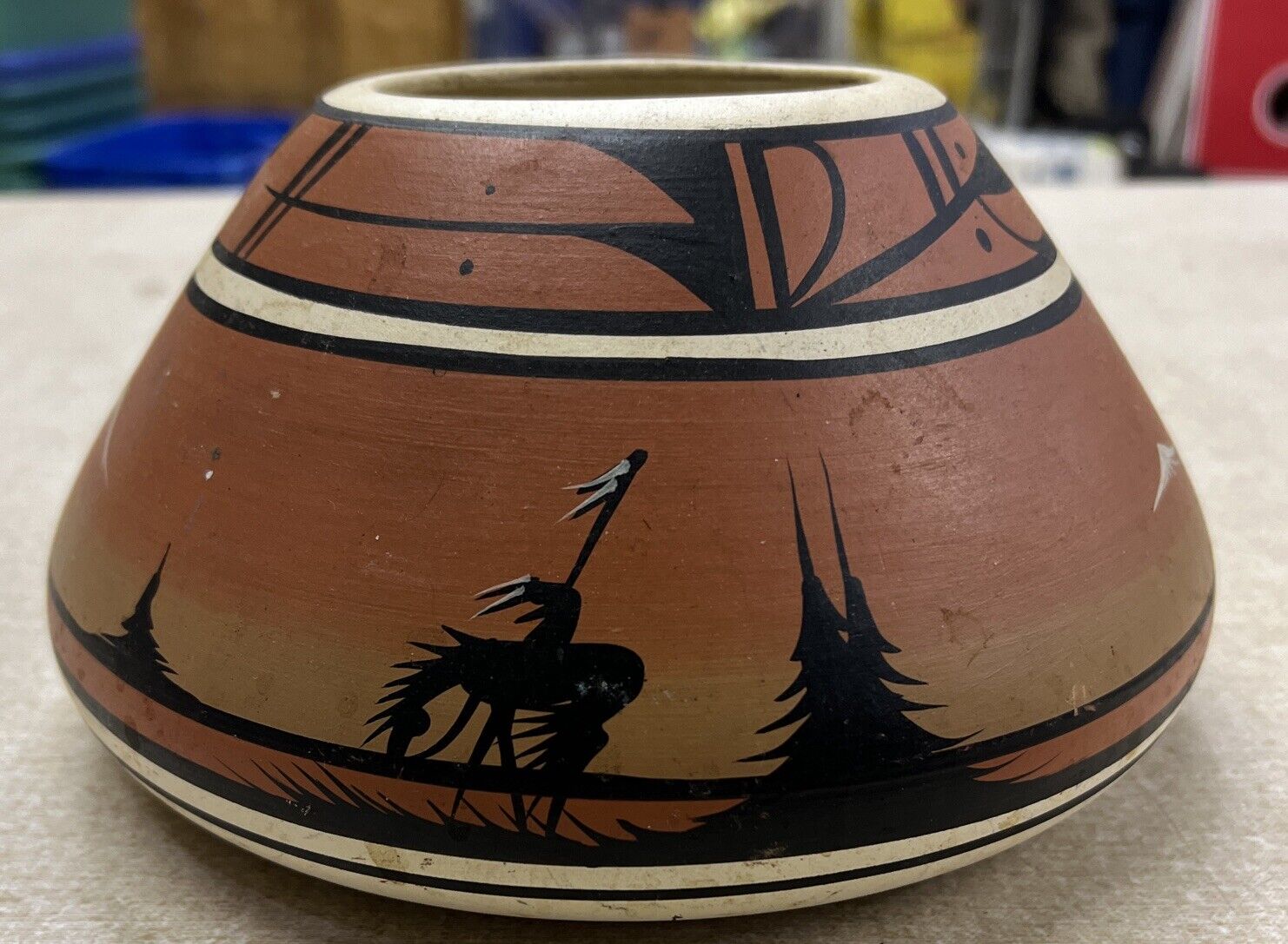 Cedar Mesa Pottery Large Vase Native American Navajo Design Signed Mountains