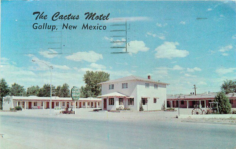 New Mexico Gallup Cactus Motel roadside Route 66 1957 Anderson Postcard 22-6202