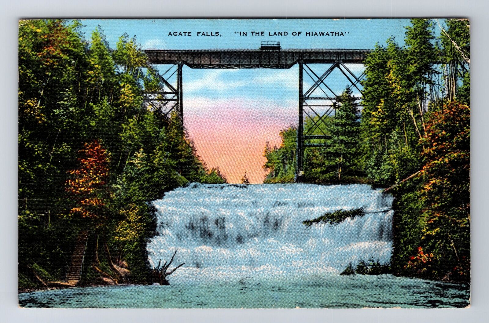 Trout Creek MI-Michigan, Agate Falls, Antique, Vintage Postcard