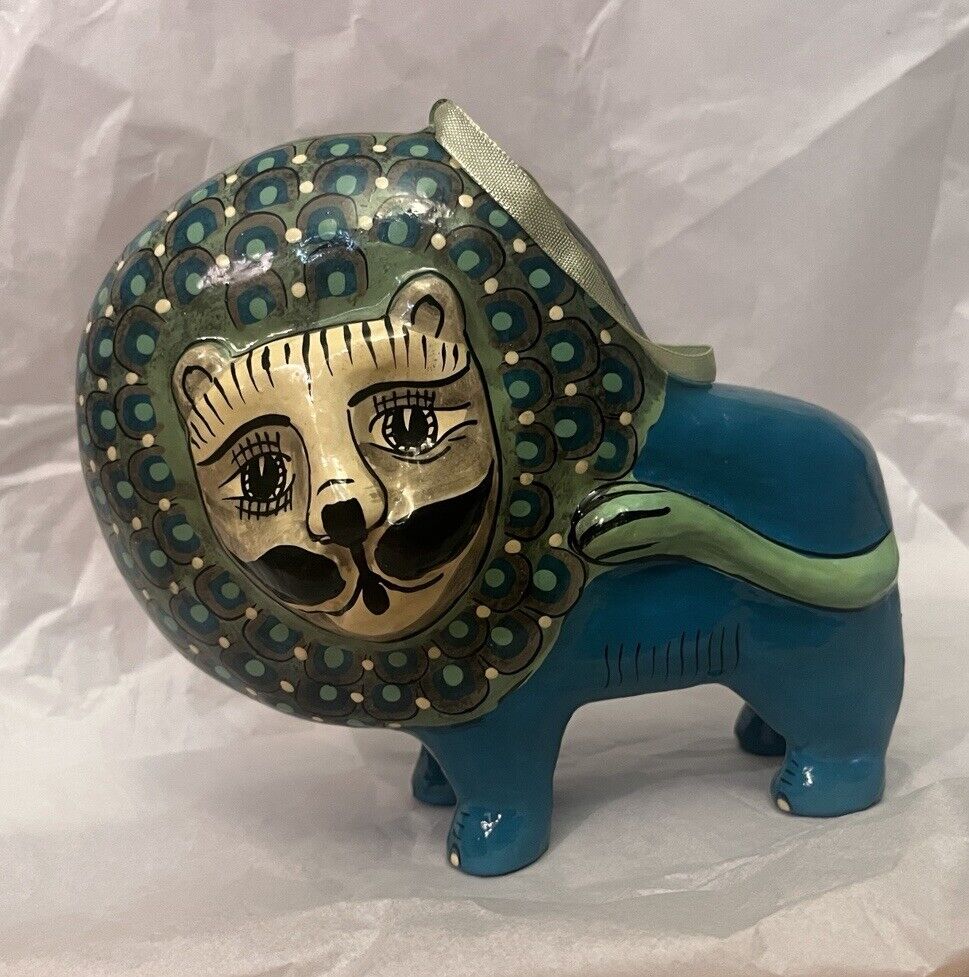 Mexican Folk Art Lion • Intricately Painted • Wood/Paper Mache?