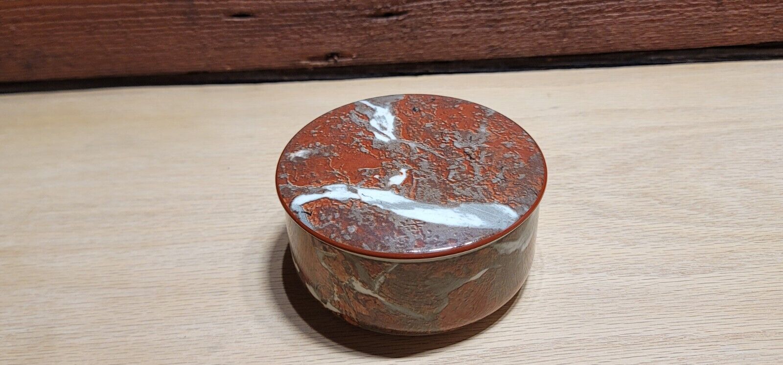 Vtg Villeroy & Boch Trinket Keepsake Box Porcelain Salmon Marble