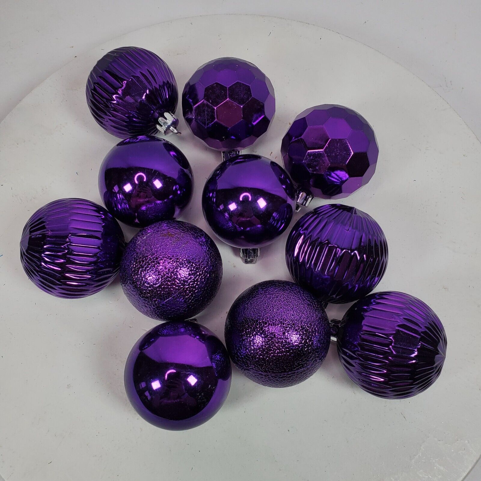 Vintage 1990s Purple Christmas Holiday Ball Ornaments 2.25 Inch LOT OF 11