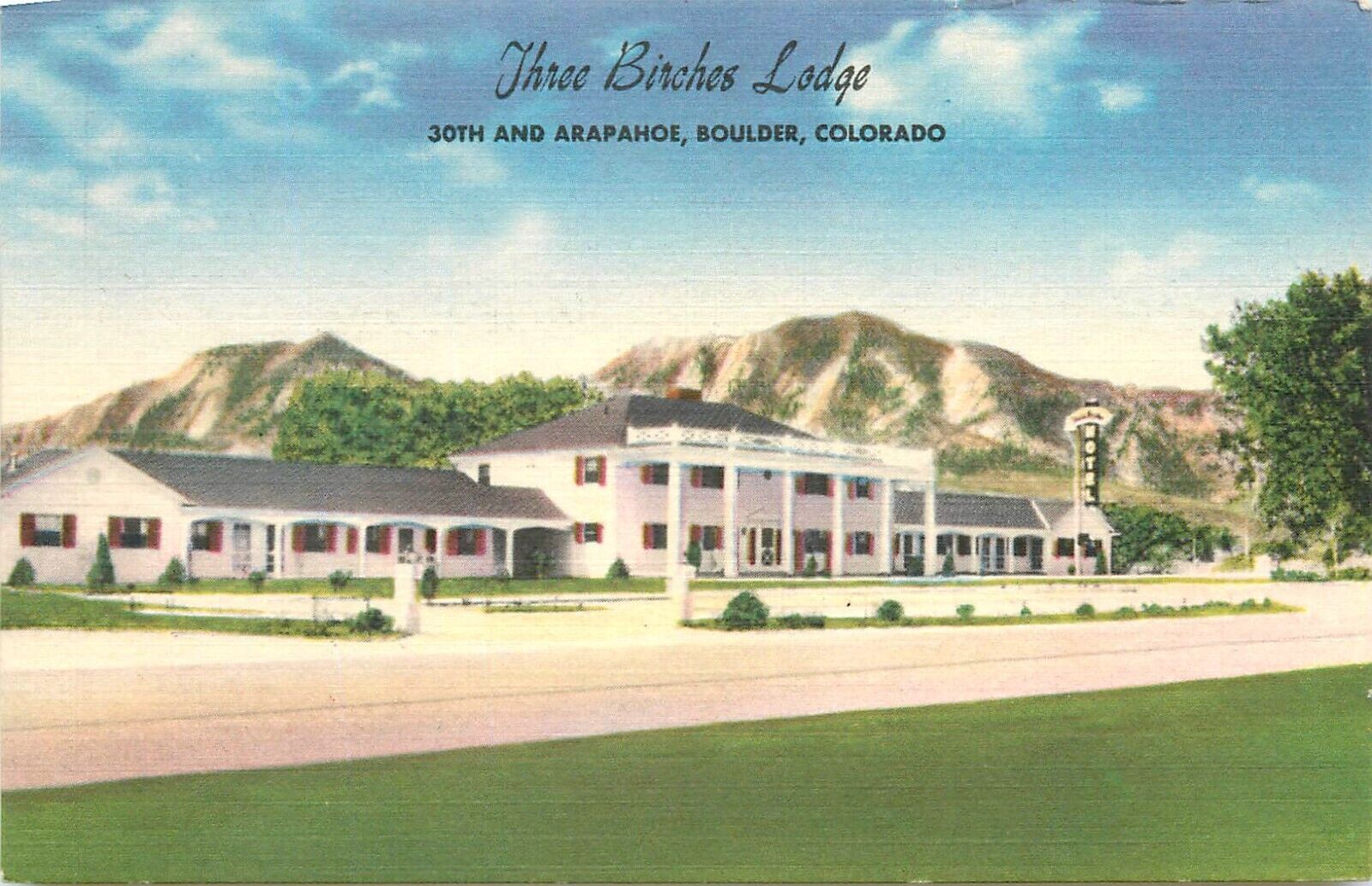 c1950 Three Birches Lodge Hotel, Boulder, Colorado Postcard