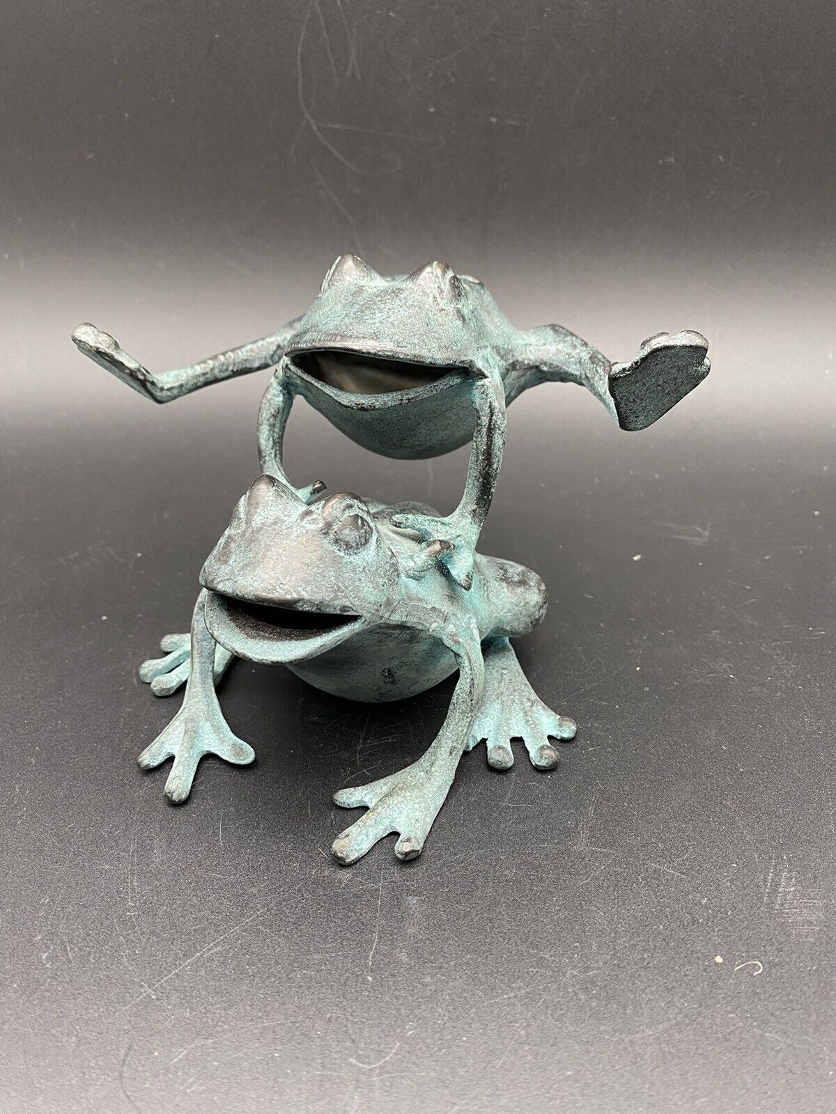 Bronze/Brass Leaping Frogs Sculpture Flower Stem Holder