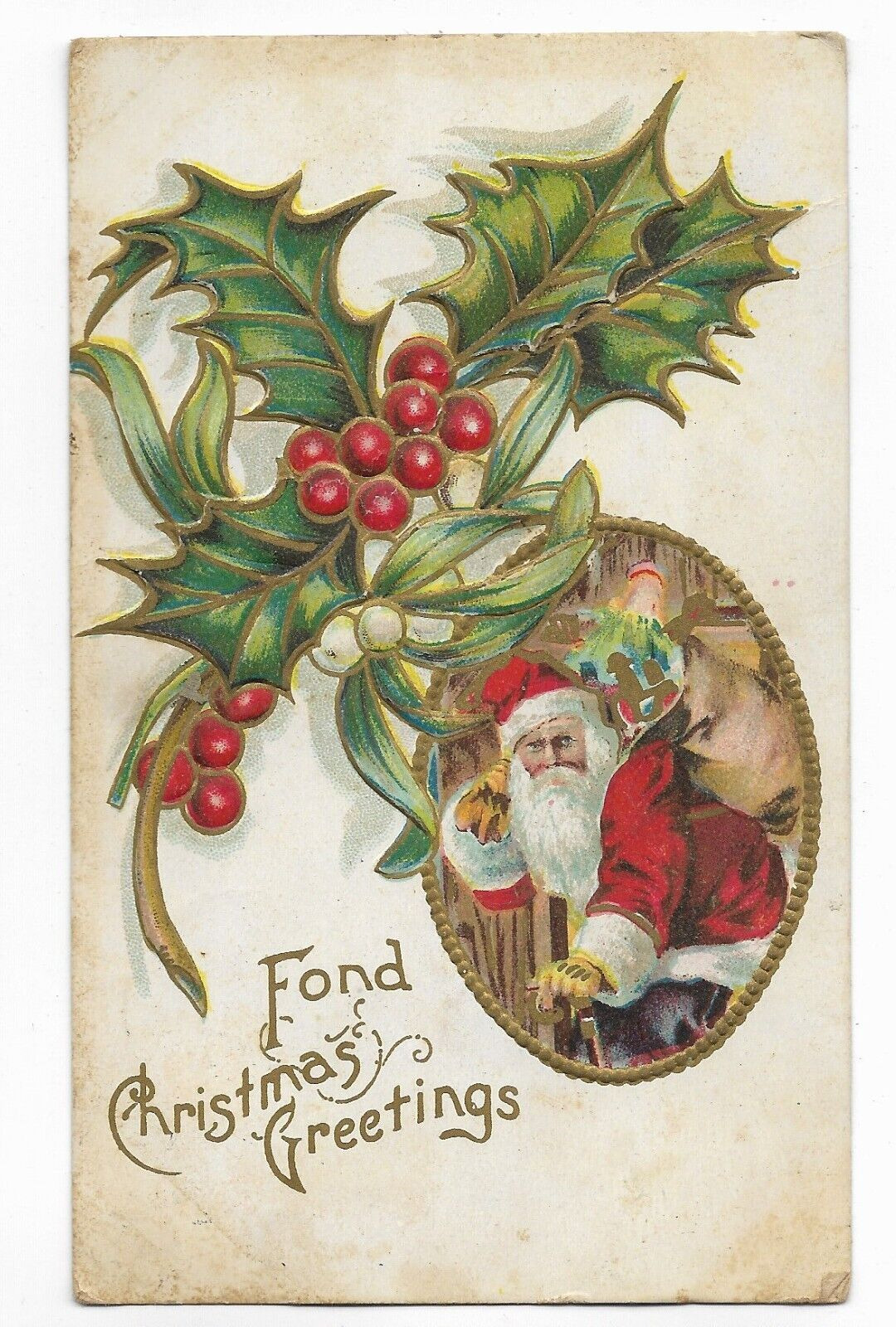 Vintage 1908 Christmas Postcard Santa Claus Delivering Presents RARE STAMP