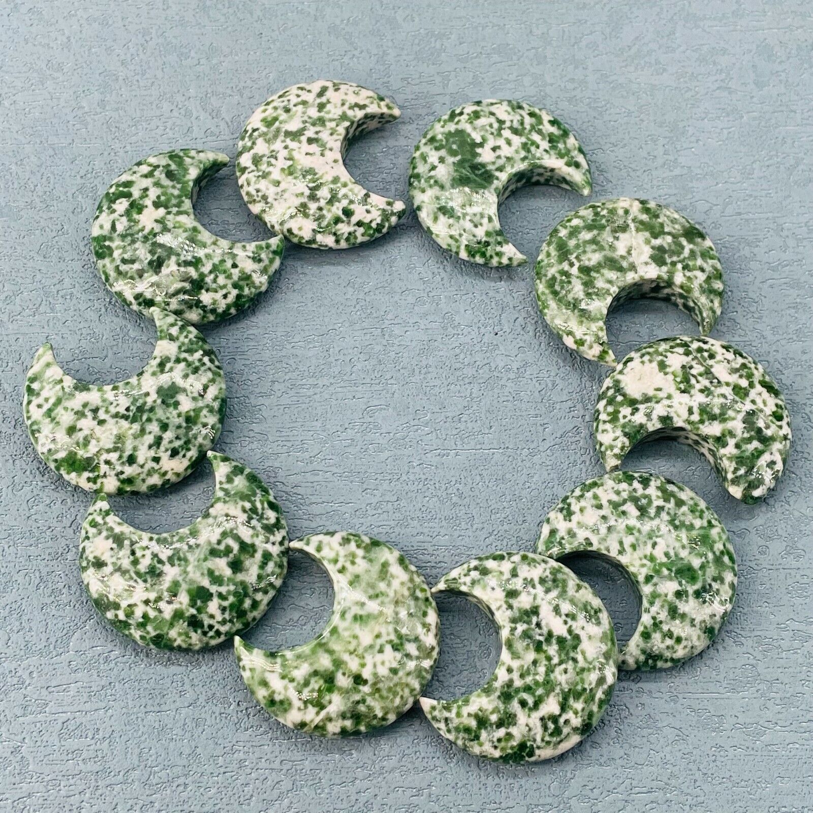 10pc Natural Green jade quartz hand carved crystal crescent gem reiki healing