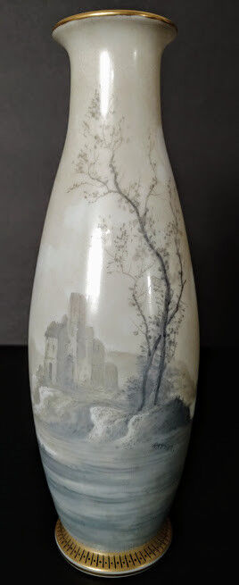 Art Nouveau French Opaline Hand Blown & Hand Painted Important Old Vase, Rare