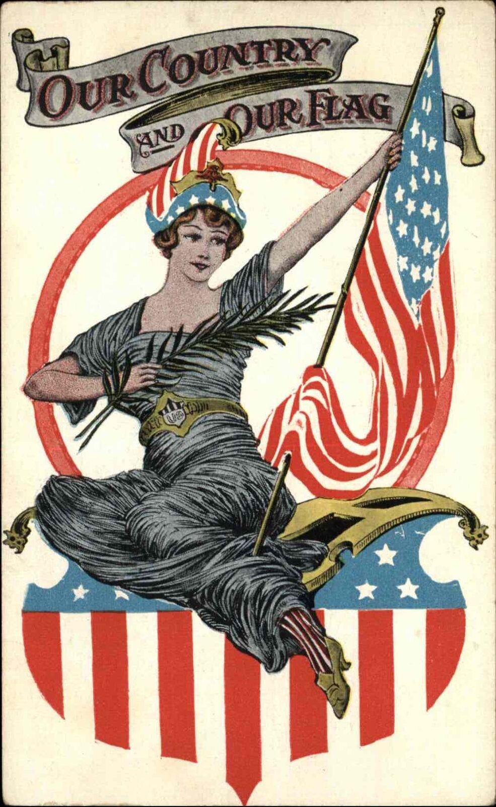 Lady Liberty Patriotic Woman American Flag c1910 Vintage Postcard