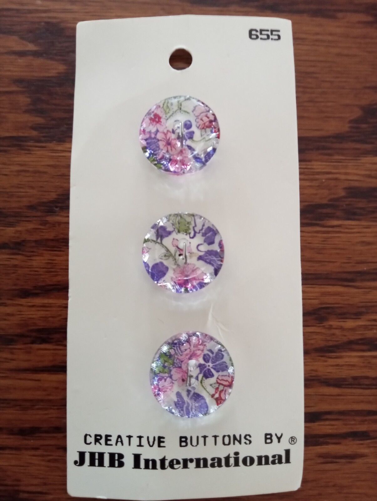Beautiful Vintage Buttons Clear Pink Purple Floral JHB International Made Taiwan