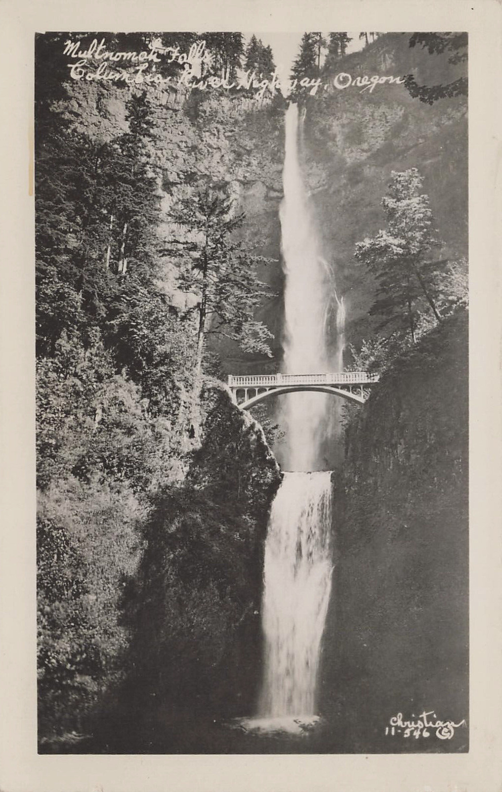 MULTNOMAH FALLS AND BRIDGE REAL PHOTO POSTCARD OR OREGON 1940s RPPC