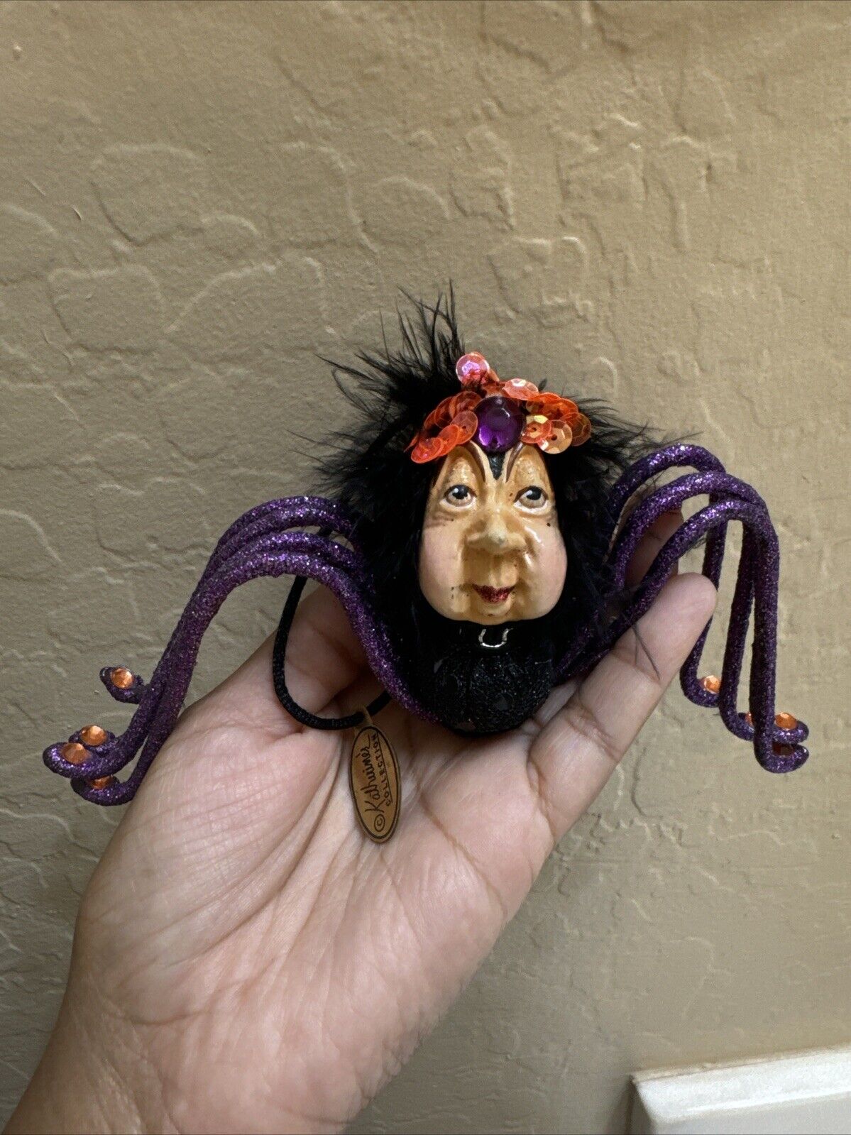 Katherine\'s Collection 4” Witch Faced Jeweled Spider Halloween Ornament