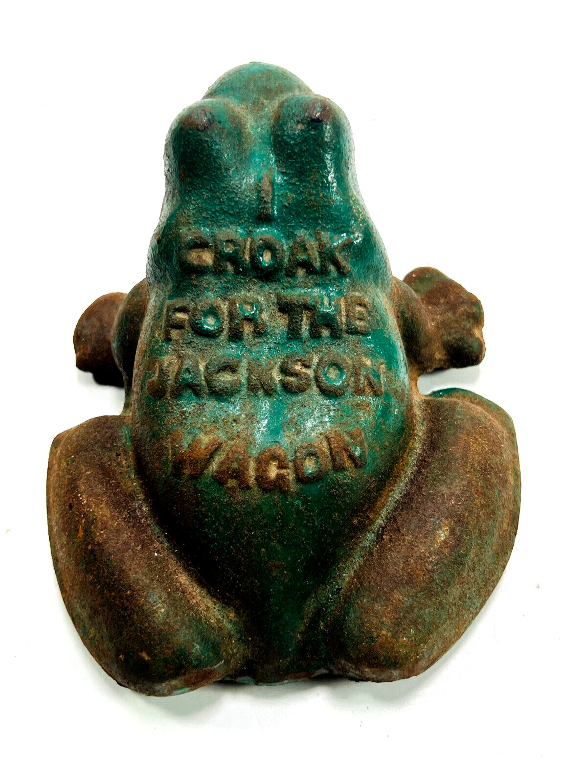 AUTHENTIC Croak for the Jackson Wagon Cast Iron Advertising Door Stop NICE PAINT