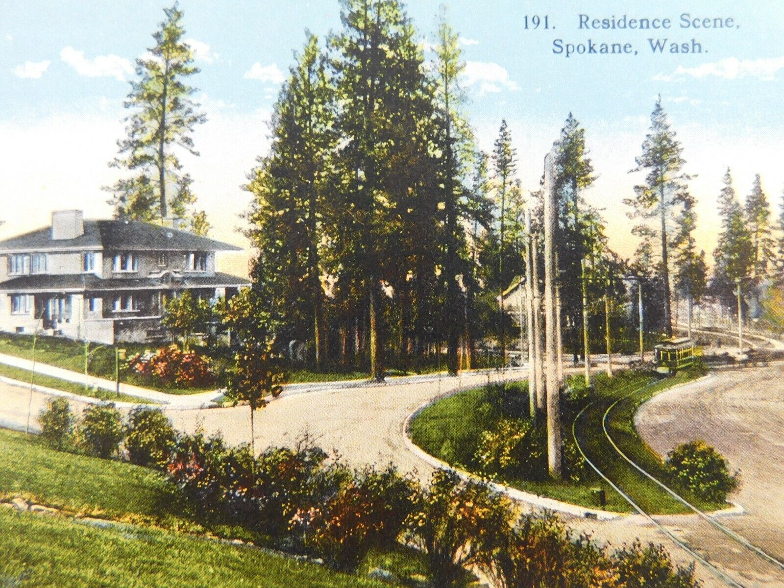 Residence Scene Spokane Washington Trolley Woods Divided Back Vintage Postcard