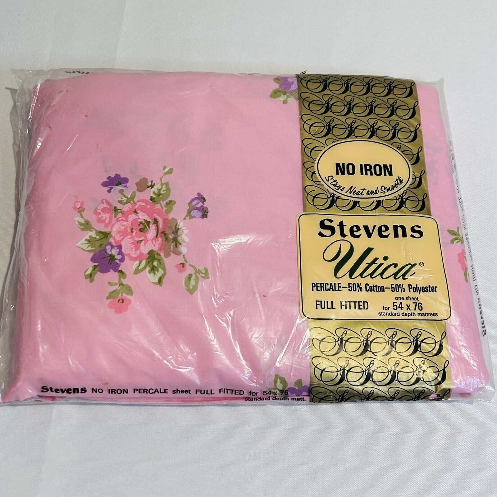 Stevens Utica Elegante Pink Roses No Iron Full Fitted Sheet 54X76 Mattress