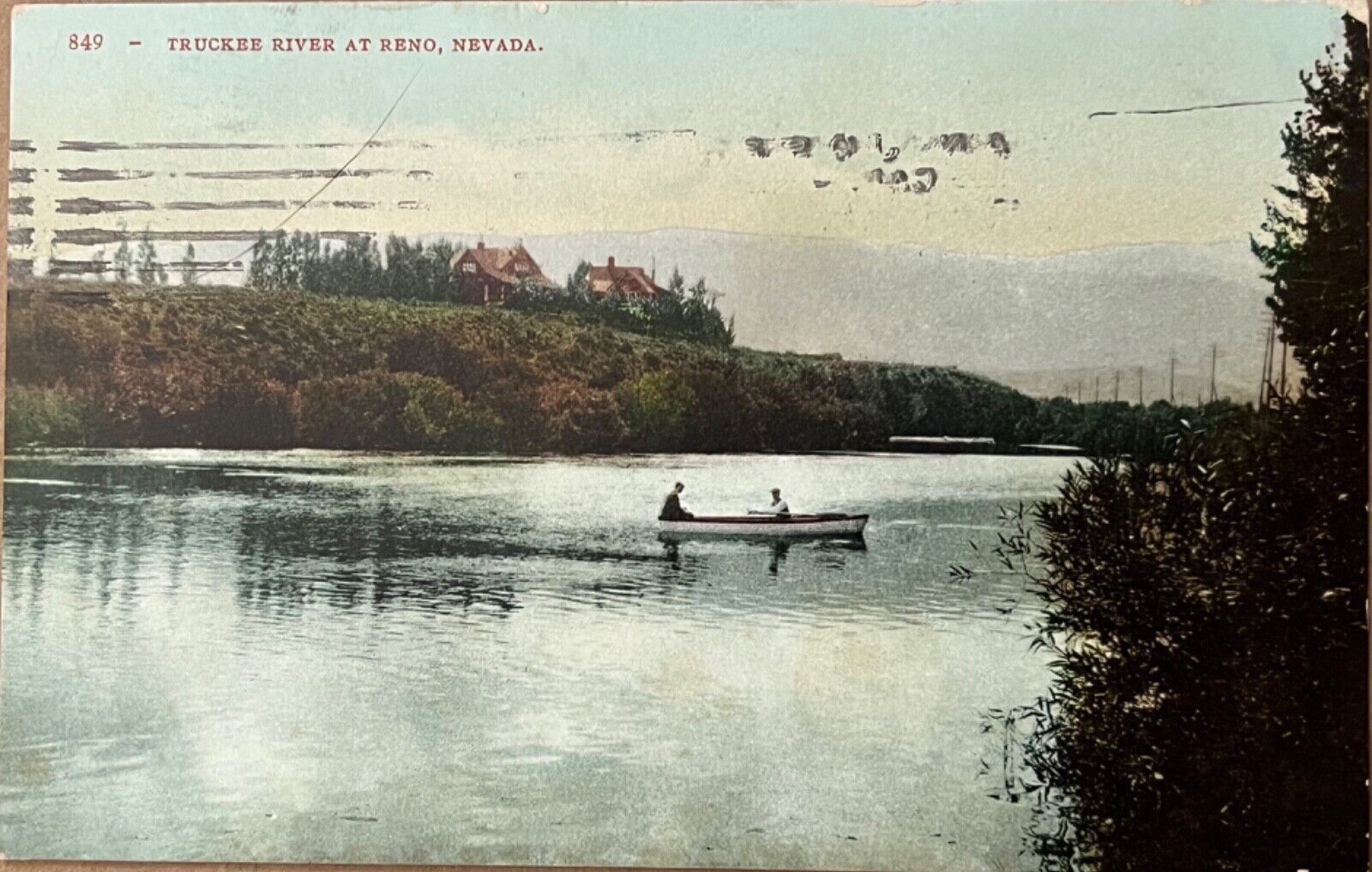 Reno Nevada Truckee River People Canoeing Scenic View Vintage Postcard c1910