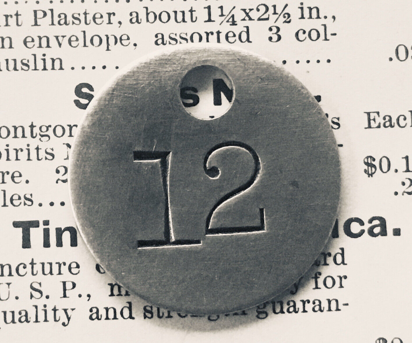 Number 12 Tag Aluminum Metal Numbered Keychain Stamped Token Fob Mining Check