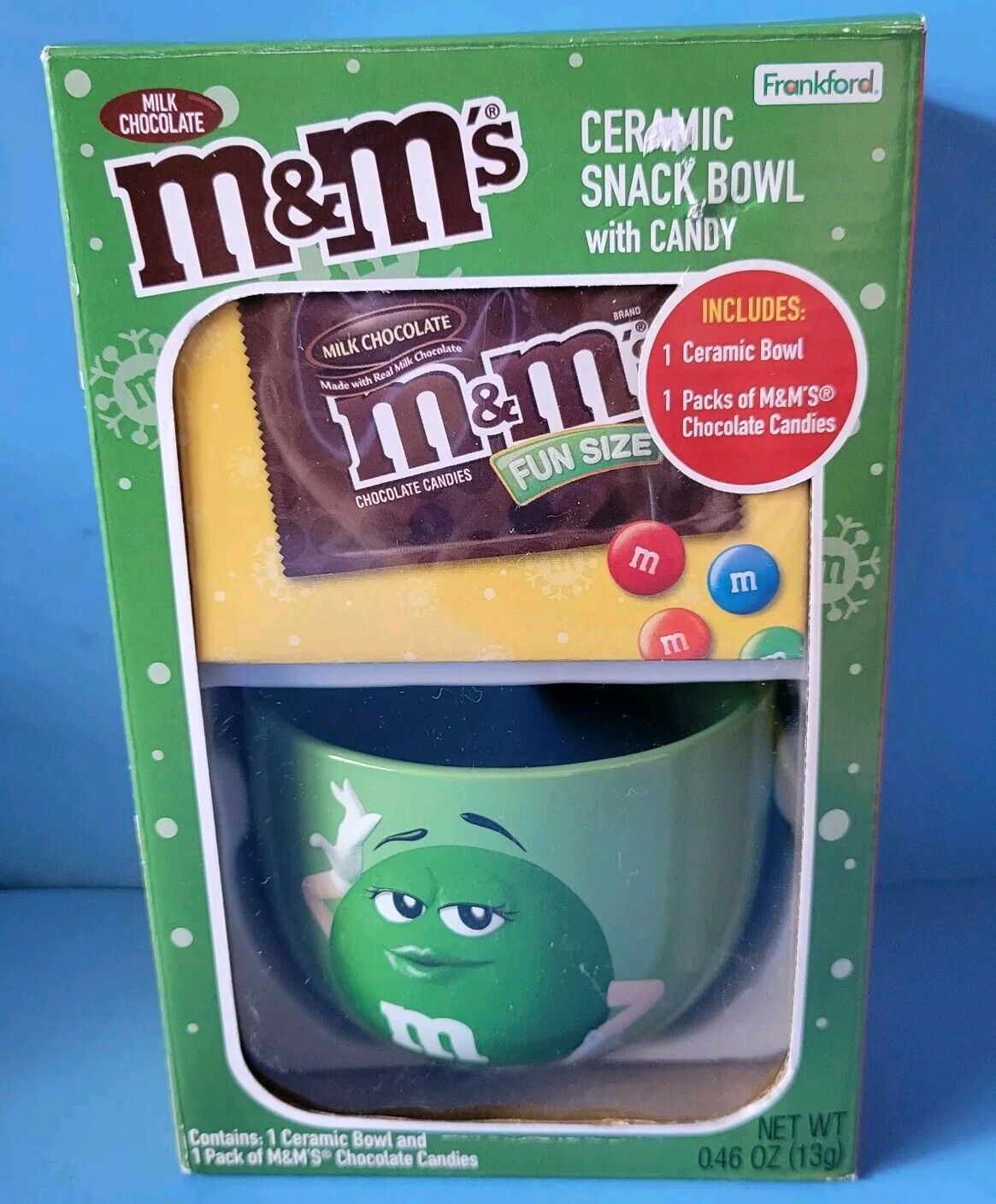 M&M\'s Green Ceramic Snack Bowl 2021 Holiday Limited Edition NIB 