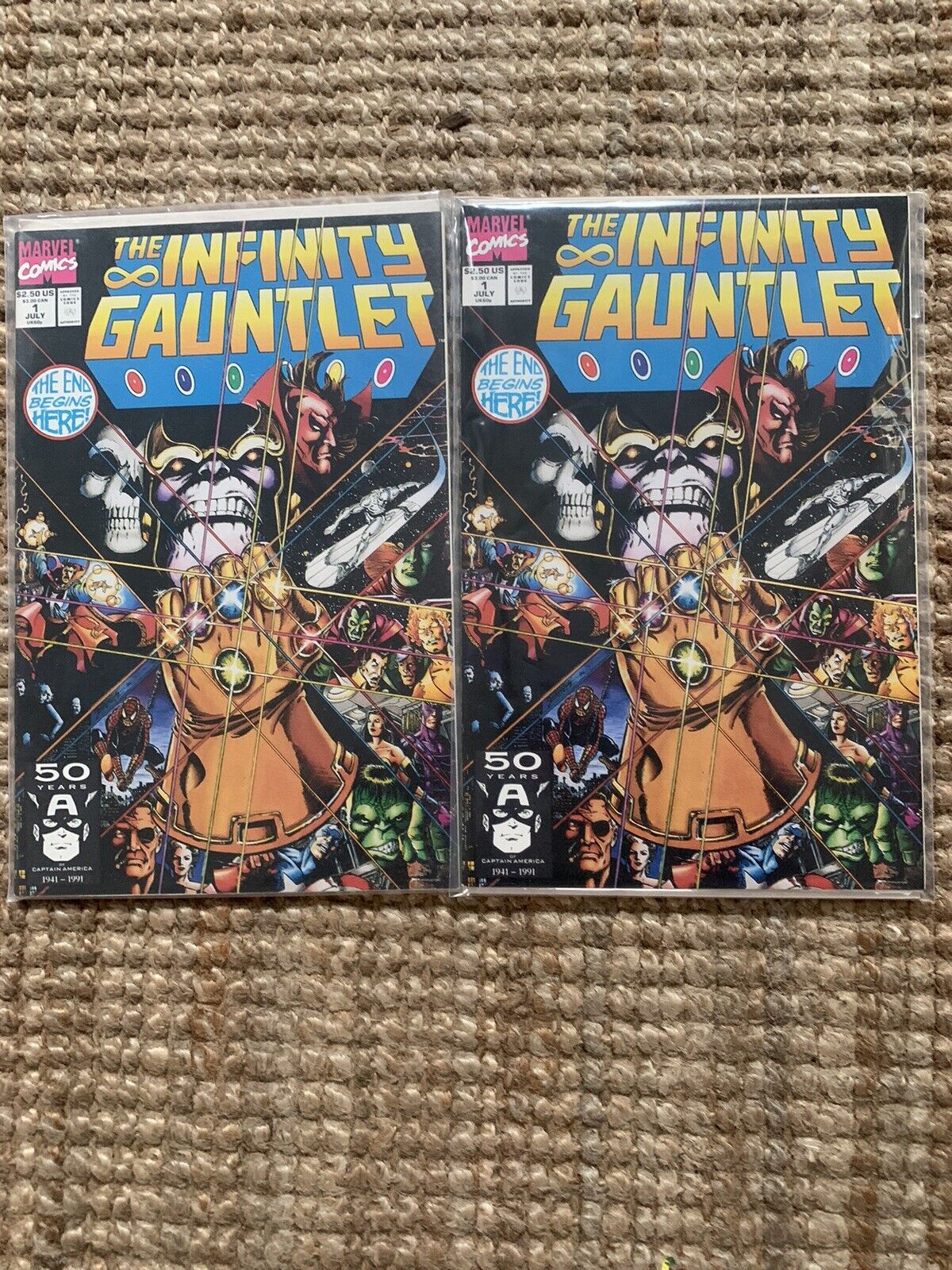 Two Infinity Gauntlet #1 1991 Key Marvel Comic Book Higher Grade NM Looks Unread