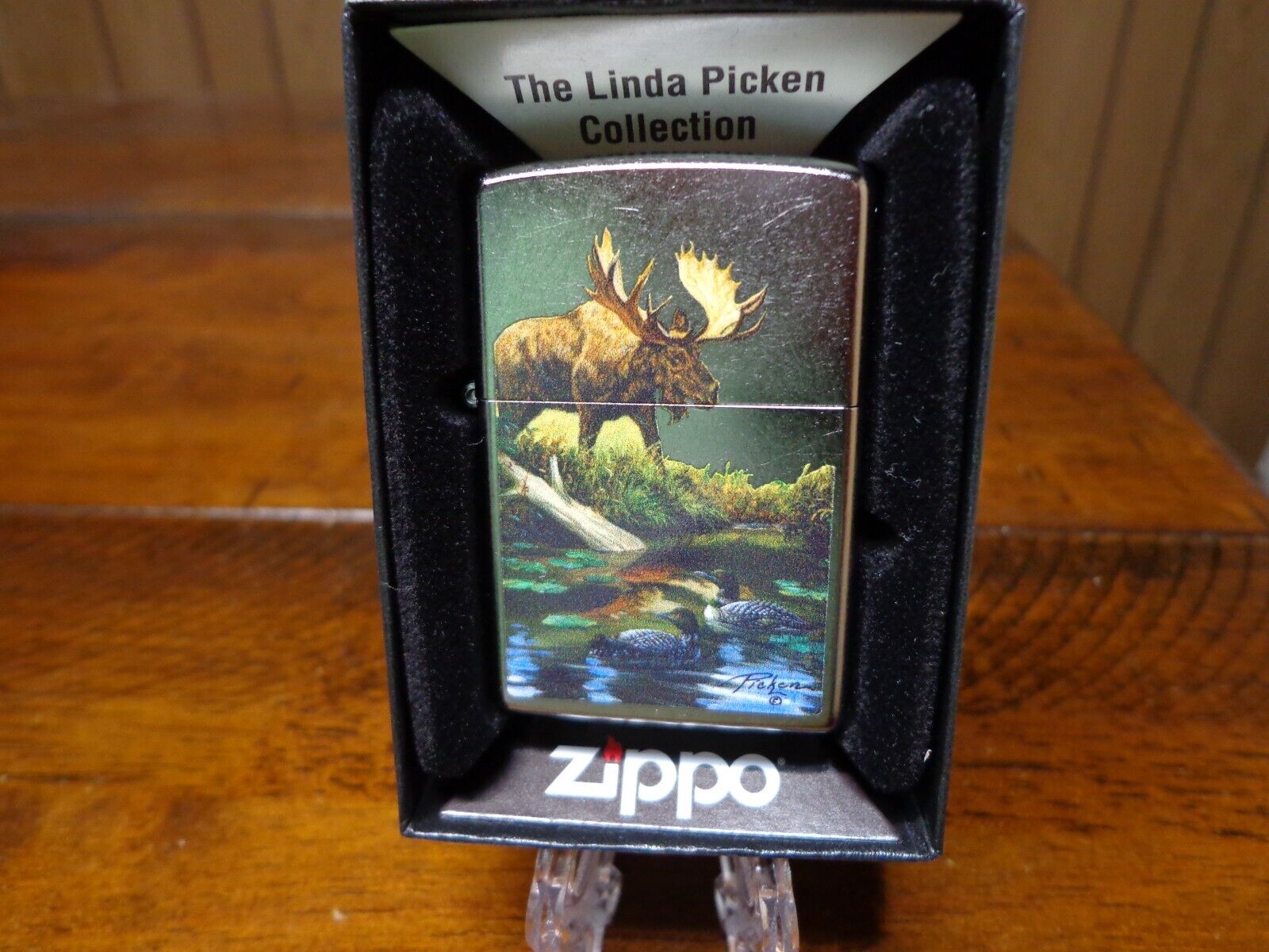 LINDA PICKEN MOOSE AND LOONS ZIPPO LIGHTER MINT IN BOX