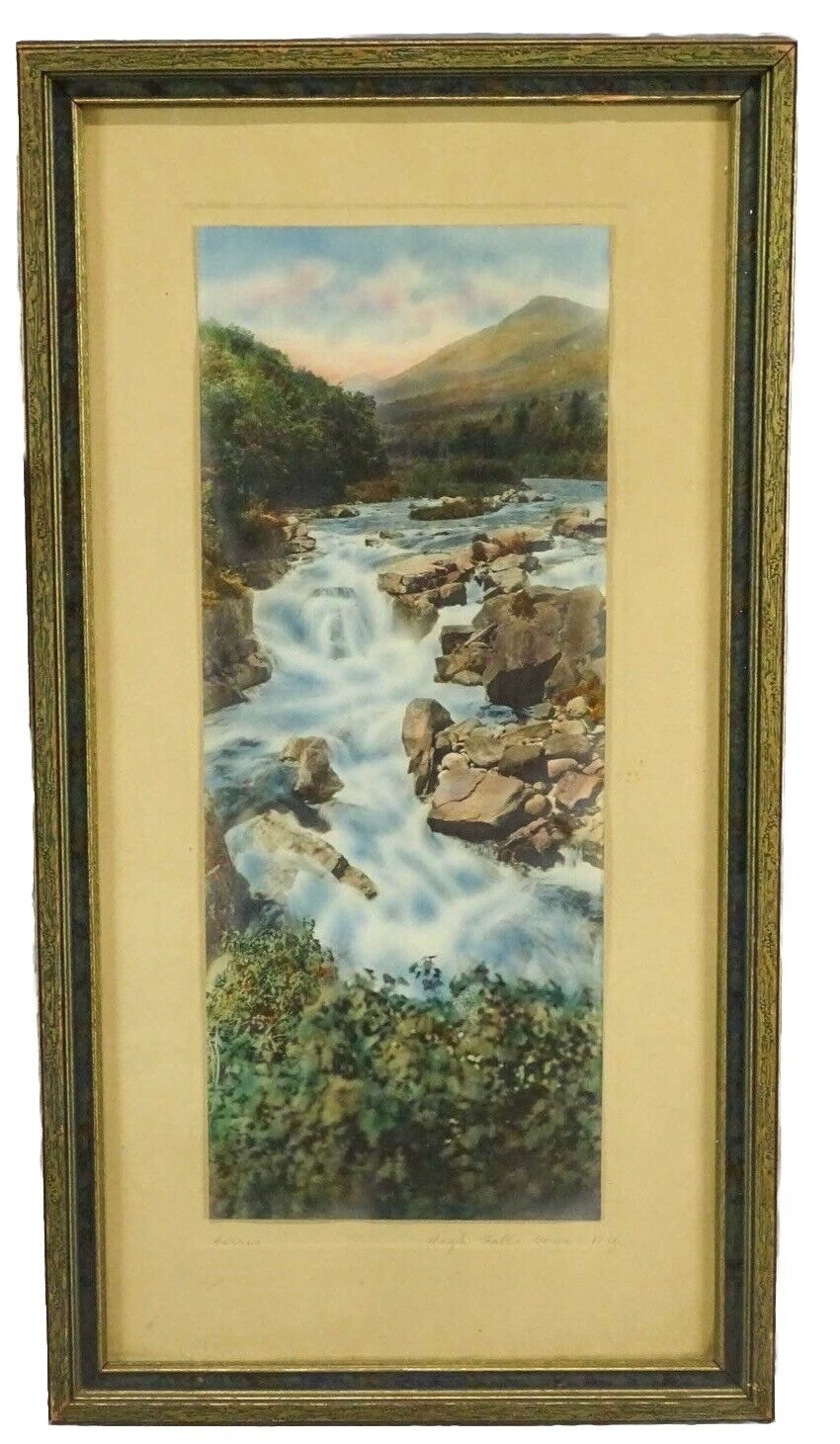 Antique Hand Colored Photo Waterfall Framed High Falls Gorge NY