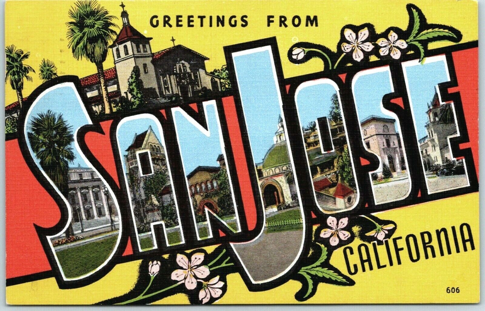 Postcard CA 1952 Greetings Big Large Letters Multi Scenes San Jose California