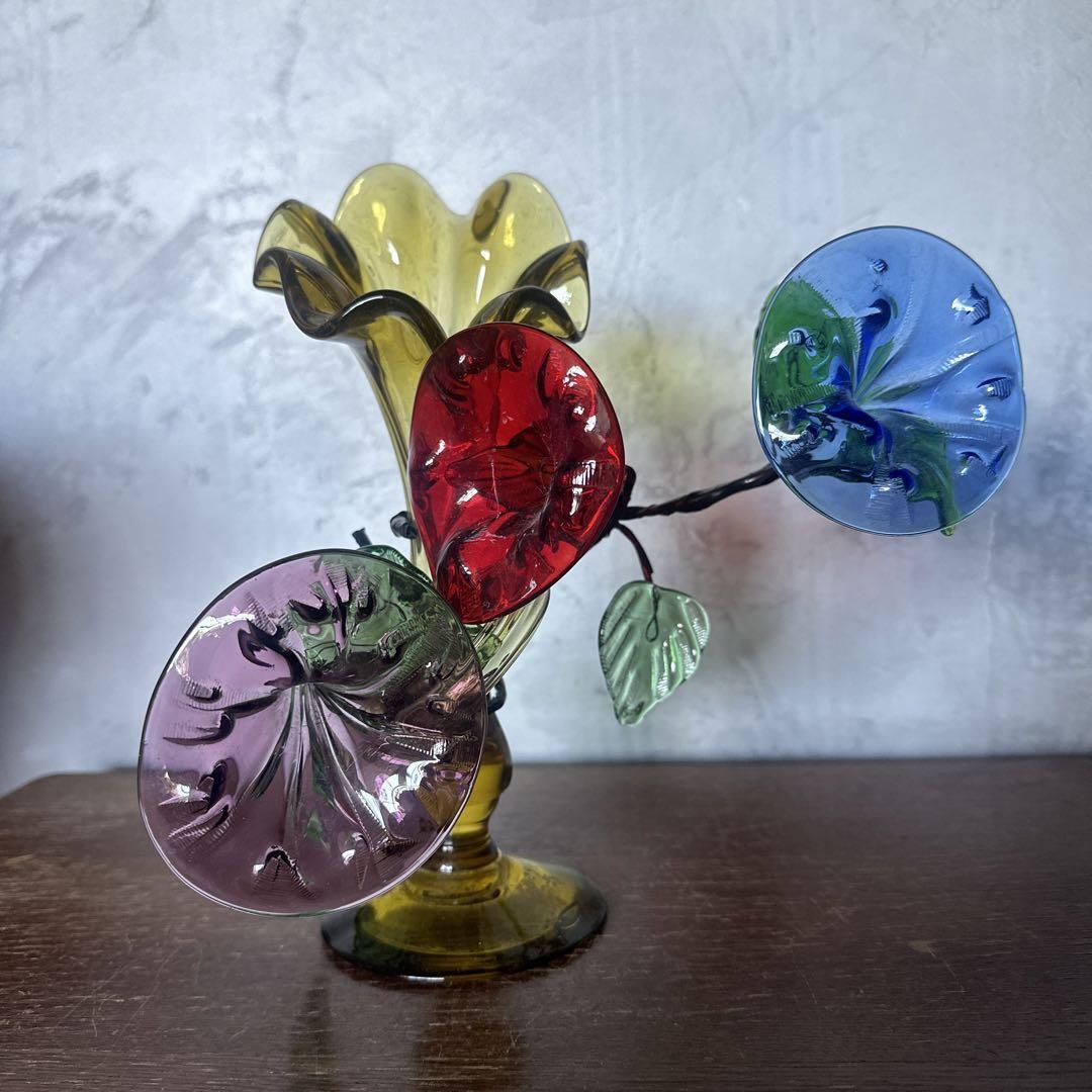 Today Ryukyu Glass Vase Vintage Lovely Morning Glory from japan