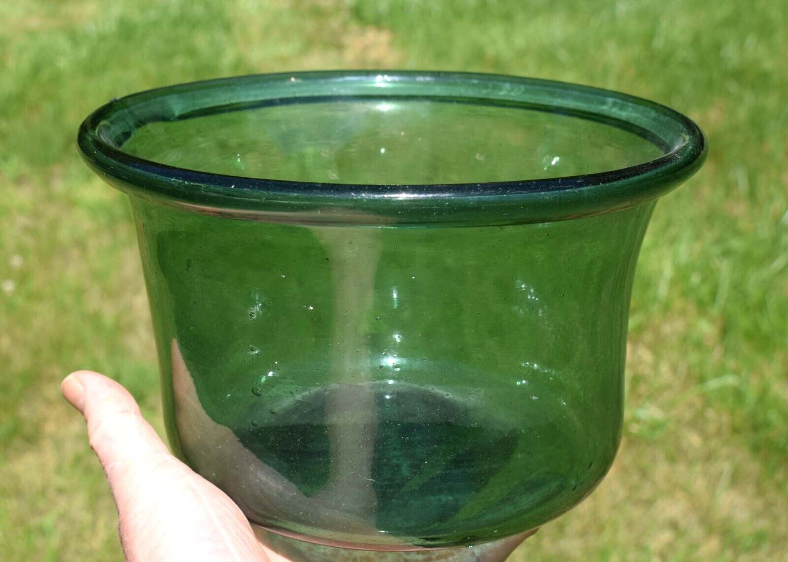 LARGE EARLY LIGHT GREEN BLOWN GLASS BOWL
