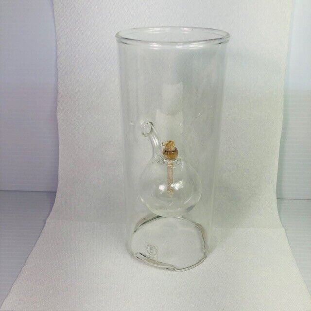 Wolfard Glass Blowing Company Hand Blown Clear Glass Oil Lamp 9” with wick assy