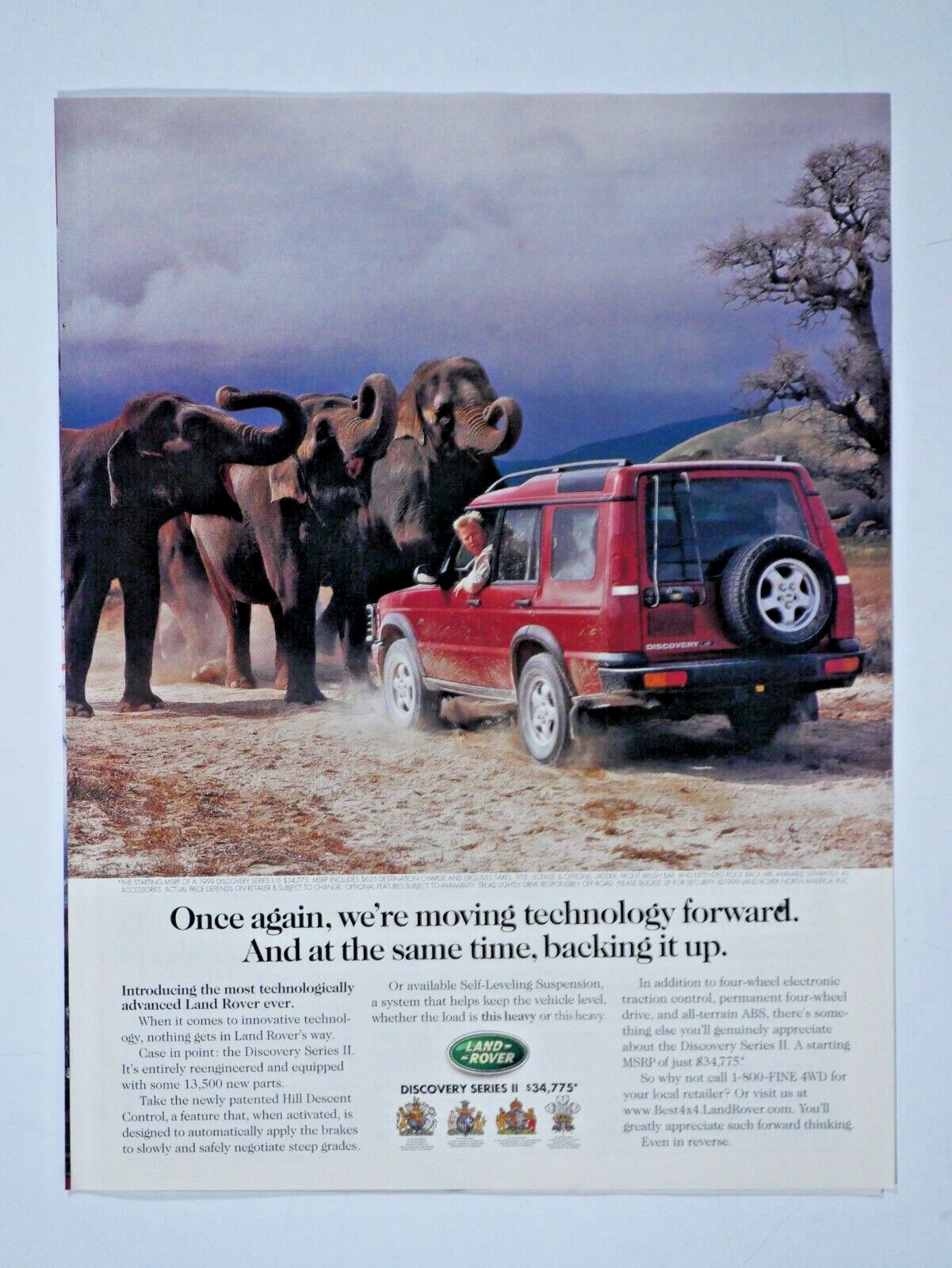 1999 Land Rover Discovery Series II Red Vintage Elephants Original Print Ad
