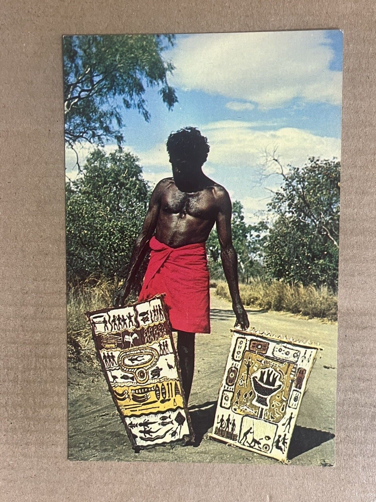 Postcard Australia Aborigine Australian Outback Art Bark Paintings Vintage PC