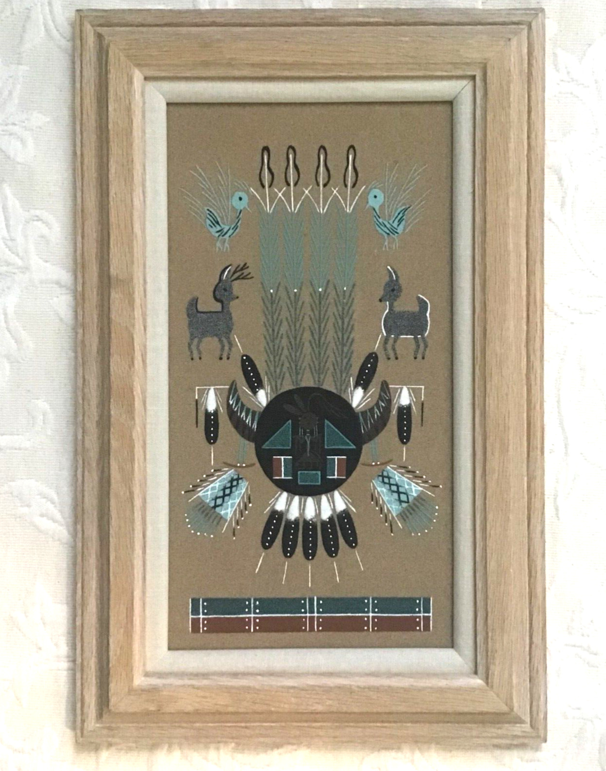 Navajo Sand Painting Framed Signed Incredible Details rare animals 11\