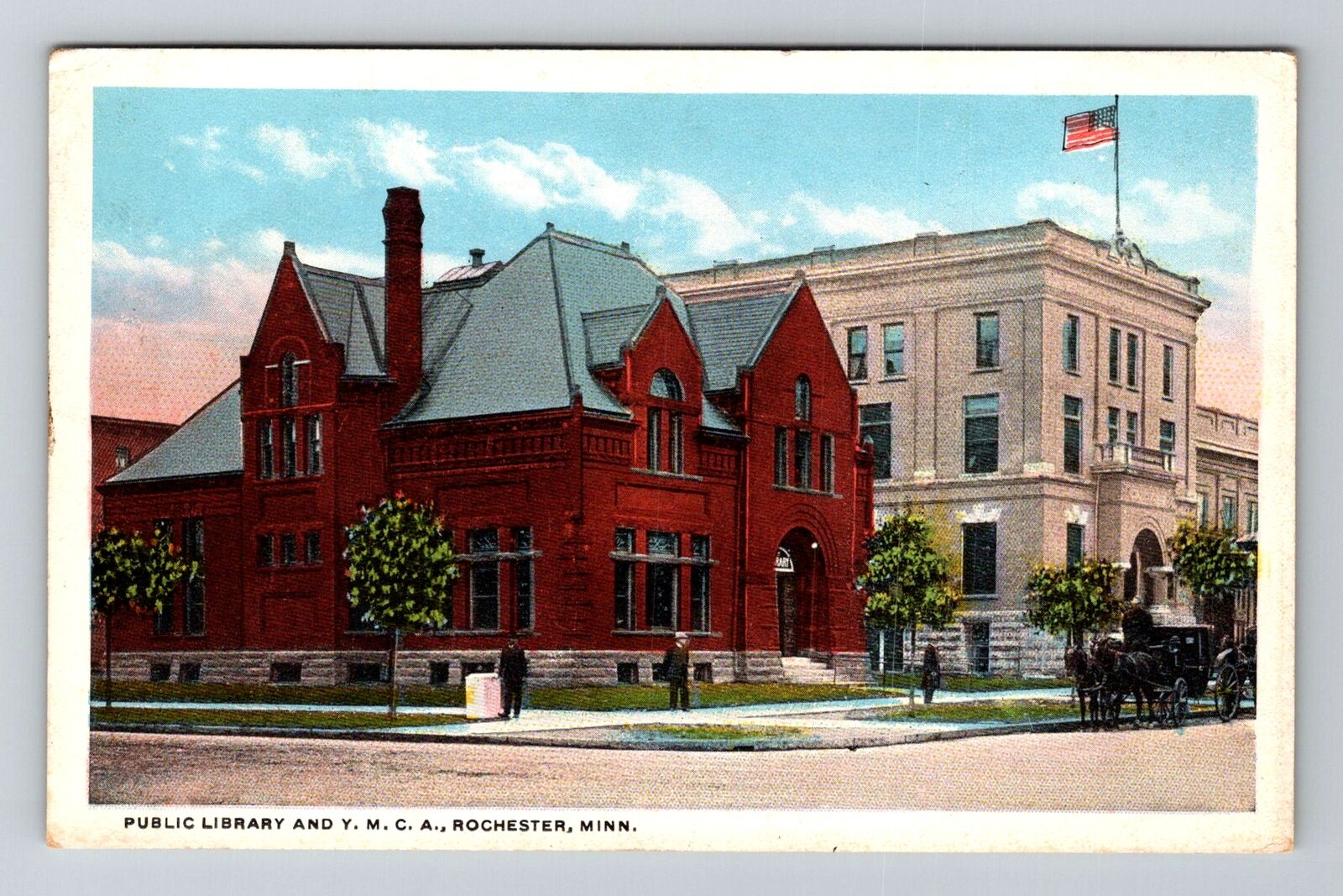 Rochester MN-Minnesota, Public Library, YMCA, Vintage Postcard