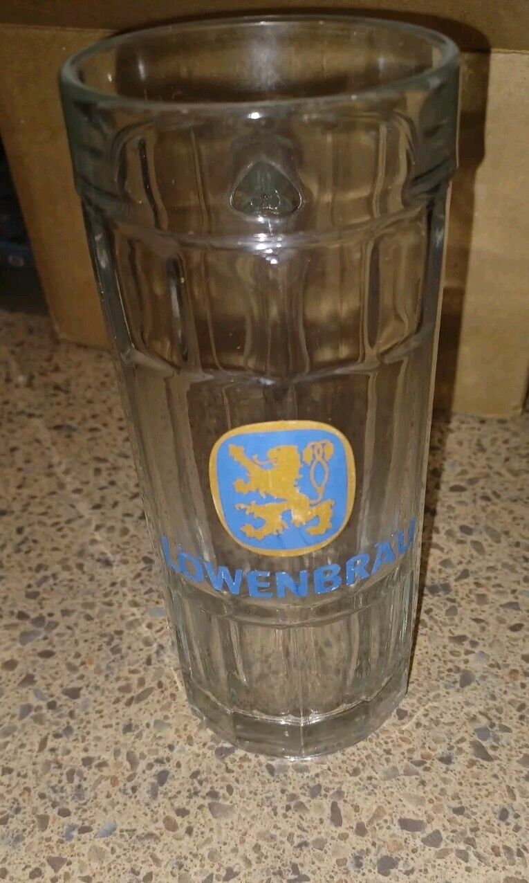 Vintage Lowenbrau Munich Rastal Heavy Glass Paneled Beer Mug Stein 7\