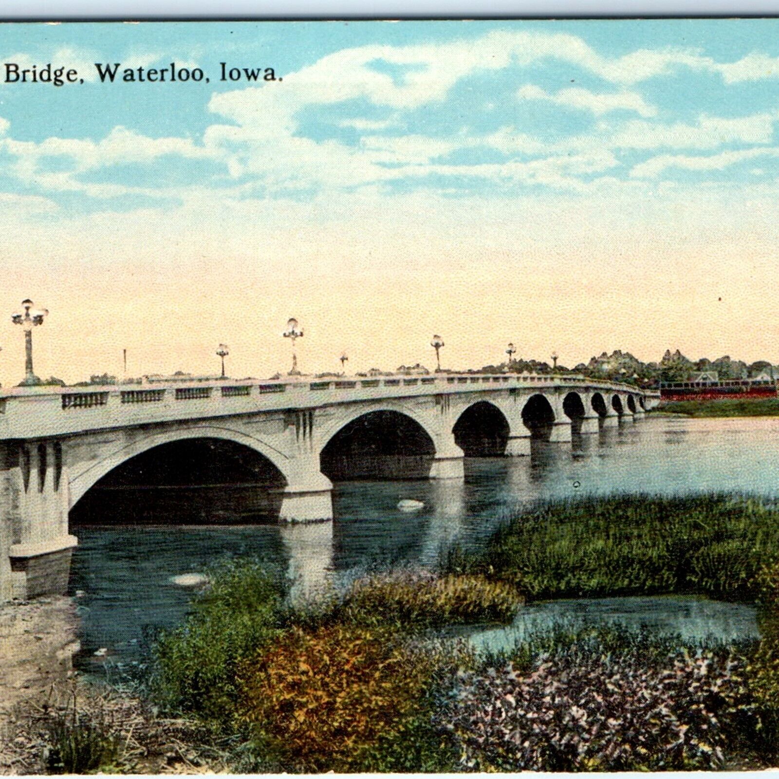 c1910s Waterloo, IA Mullin Street Concrete Bridge Litho Photo Postcard Marsh A62